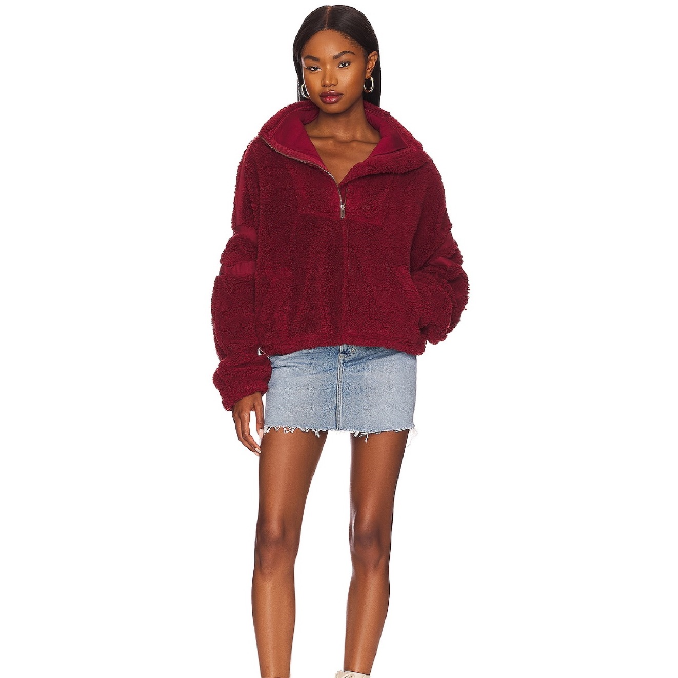 Free People Movement Women Xs Nantucket Fleece Jacket In Cowboy Burgundy